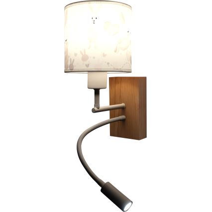 Brilagi - Flexible LED-Kinder-Wandleuchte BOBO WOOD 1xE27/25W/230V + LED/3W Eiche/Weiß/Häschen
