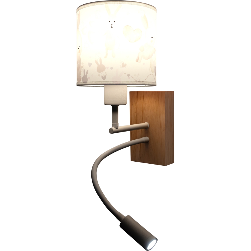 Brilagi - Flexible LED-Kinder-Wandleuchte BOBO WOOD 1xE27/25W/230V + LED/3W Eiche/Weiß/Häschen
