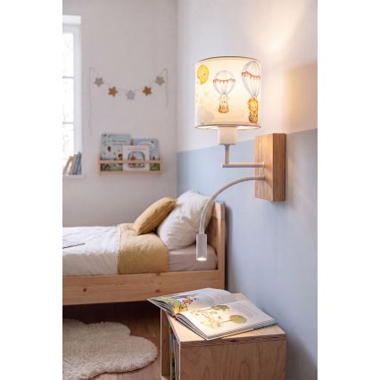 Brilagi - Flexible LED-Kinder-Wandleuchte BOBO WOOD 1xE27/25W/230V + LED/3W Eiche/Weiß/Tiermotive