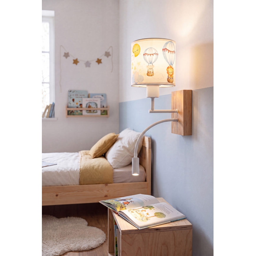 Brilagi - Flexible LED-Kinder-Wandleuchte BOBO WOOD 1xE27/25W/230V + LED/3W Eiche/Weiß/Tiermotive