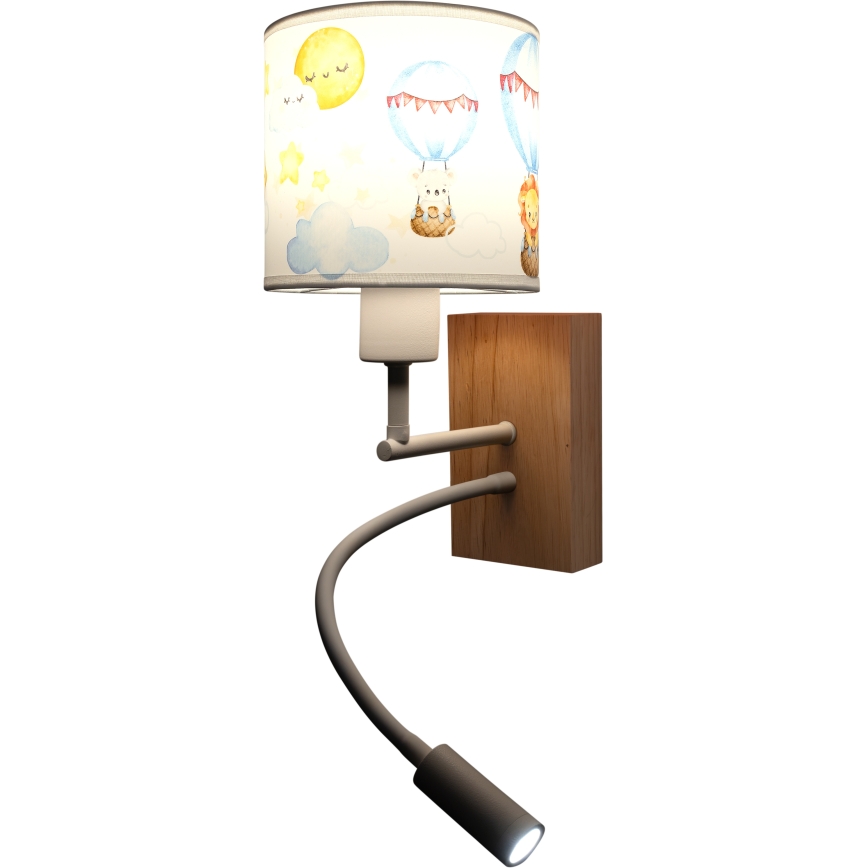 Brilagi - Flexible LED-Kinder-Wandleuchte BOBO WOOD 1xE27/25W/230V + LED/3W Eiche/Weiß/Tiermotive