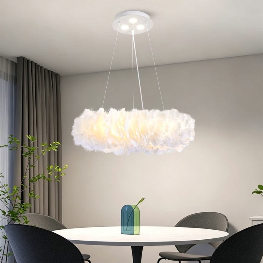 Brilagi - LED-Hängeleuchte an Kabel FEATHER 3xE27/40W/230V + 3xLED/3W Ø 50 cm weiß
