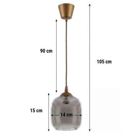 Brilagi - LED-Hängeleuchte an Kabel RETRO GLASS 1xE27/60W/230V Ø 14 cm braun/rauchgrau