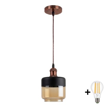 Brilagi - LED-Hängeleuchte an Kabel RETRO GLASS 1xE27/60W/230V Ø 14 cm Kupfer/Rauchbeige/Schwarz
