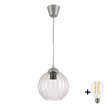 Brilagi - LED-Hängeleuchte an Kabel RETRO GLASS 1xE27/60W/230V Ø 18 cm silber/transparent