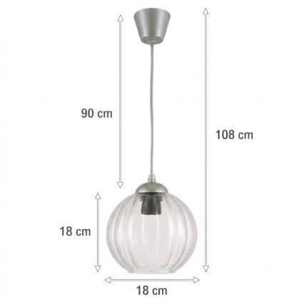 Brilagi - LED-Hängeleuchte an Kabel RETRO GLASS 1xE27/60W/230V Ø 18 cm silber/transparent