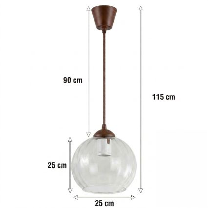 Brilagi - LED-Hängeleuchte an Kabel RETRO GLASS 1xE27/60W/230V Ø 25 cm braun/klar