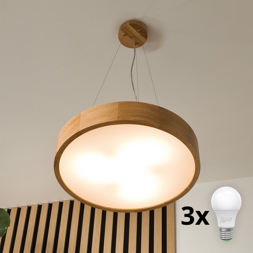 Brilagi - LED Hängeleuchte an Seil CARVALHO 3xE27/60W/230V Eiche Ø 47,5 cm