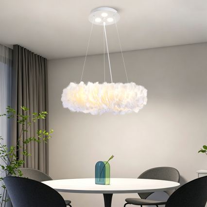 Brilagi - LED-Hängeleuchte an Stahlseil FEATHER 3x E27/40W/230V + 3x LED/3W, Ø 40 cm, weiß