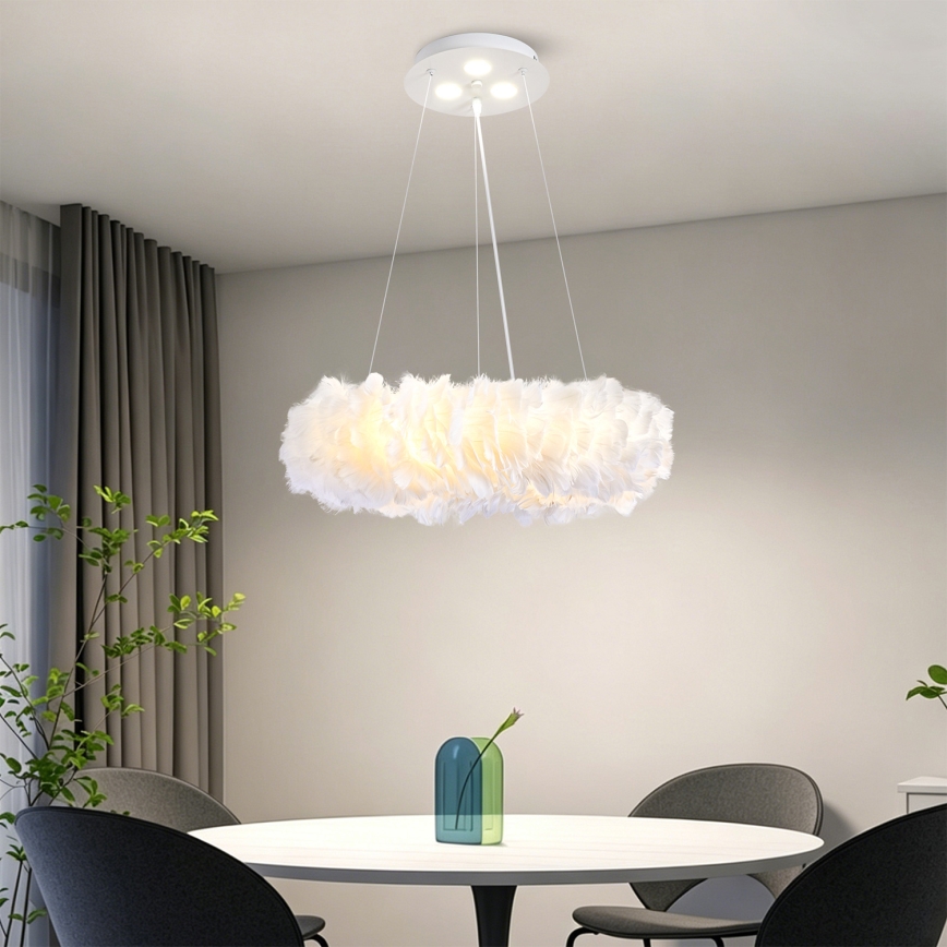 Brilagi - LED-Hängeleuchte an Stahlseil FEATHER 3x E27/40W/230V + 3x LED/3W, Ø 40 cm, weiß