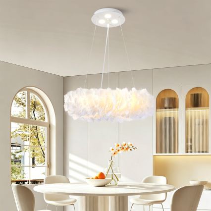 Brilagi - LED-Hängeleuchte an Stahlseil FEATHER 3x E27/40W/230V + 3x LED/3W, Ø 40 cm, weiß