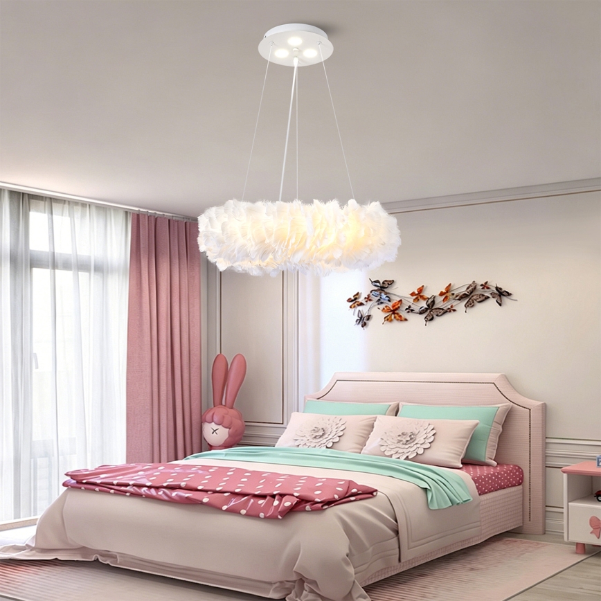 Brilagi - LED-Hängeleuchte an Stahlseil FEATHER 3x E27/40W/230V + 3x LED/3W, Ø 40 cm, weiß