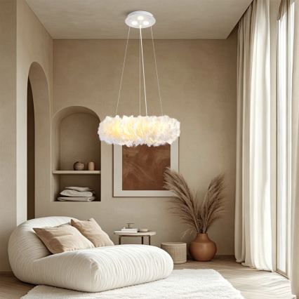Brilagi - LED-Hängeleuchte an Stahlseil FEATHER 3x E27/40W/230V + 3x LED/3W, Ø 40 cm, weiß