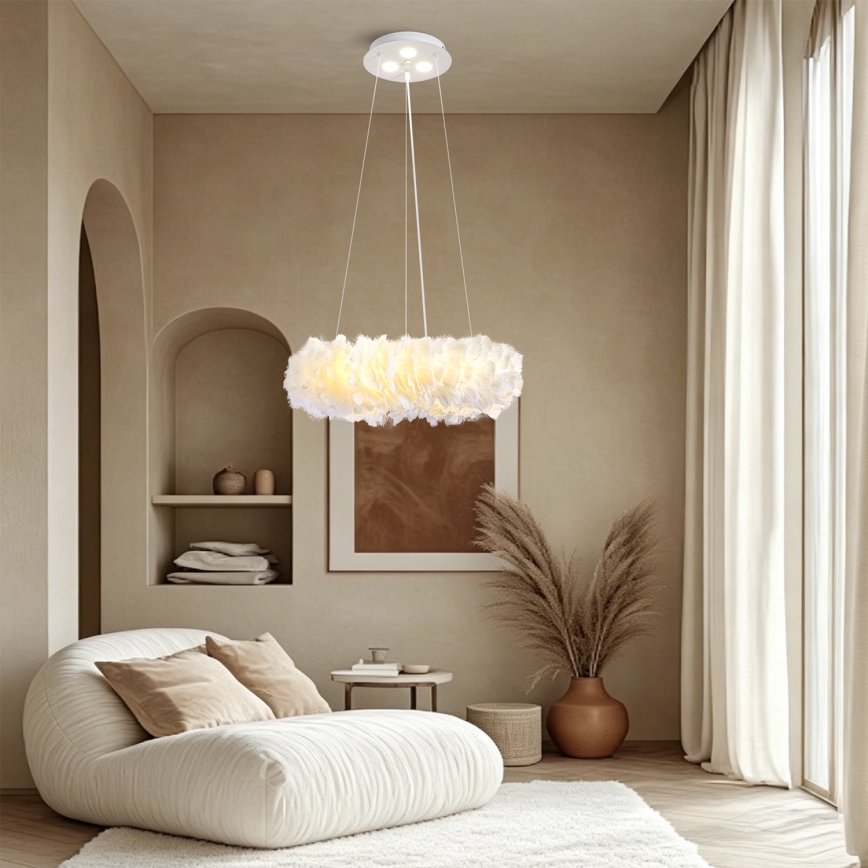 Brilagi - LED-Hängeleuchte an Stahlseil FEATHER 3x E27/40W/230V + 3x LED/3W, Ø 40 cm, weiß