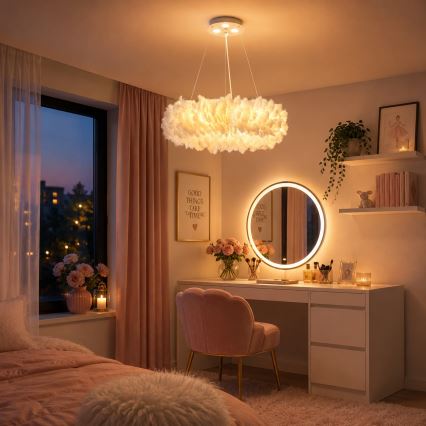 Brilagi - LED-Hängeleuchte an Stahlseil FEATHER 3x E27/40W/230V + 3x LED/3W, Ø 40 cm, weiß