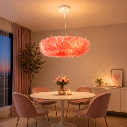 Brilagi - LED-Hängeleuchte FEATHER mit Kabelaufhängung, 3x E27/40W/230V + 3x LED/3W, Ø 50 cm, rosa