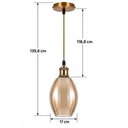BRILAGI - LED-Pendelleuchte an Kabel RETRO GLASS 1xE27/60W/230V Ø 17 cm Gold/Rauchbeige