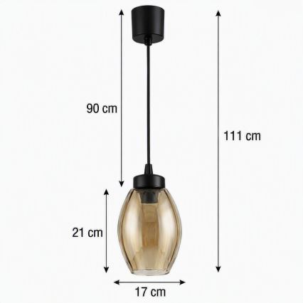 Brilagi - LED-Hängeleuchte an Kabel RETRO GLASS 1xE27/60W/230V Ø 17 cm schwarz/rauchbeige