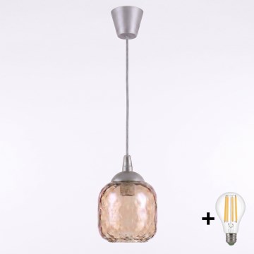 Brilagi - LED-Hängeleuchte mit Kabel RETRO GLASS 1xE27/60W/230V Ø 14 cm silber/rauchbraun