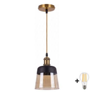 BRILAGI - LED-Hängeleuchte mit Kabel RETRO GLASS 1xE27/60W/230V Ø 15,5 cm gold/rauchiges Beige