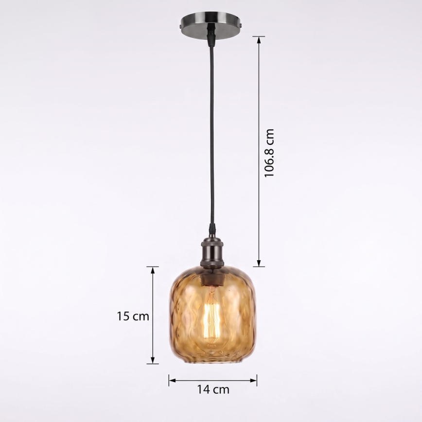 BRILAGI - LED Pendelleuchte an Kabel RETRO GLASS 1xE27/60W/230V Ø 14 cm schwarz/rauchbraun