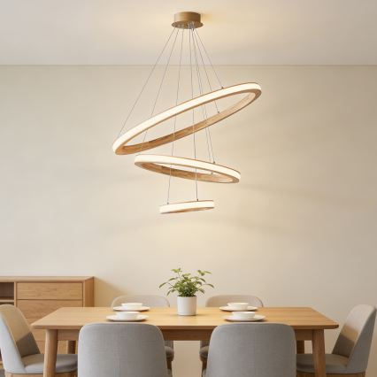 Brilagi - LED-Hängeleuchte mit Kabelaufhängung UMEA WOOD LED/45W/230V Ø 60 cm Holz