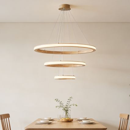 Brilagi - LED-Hängeleuchte mit Kabelaufhängung UMEA WOOD LED/45W/230V Ø 60 cm Holz