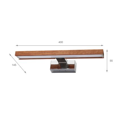 Brilagi - Illuminazione LED per specchio da bagno WOODY MIRROR 3 in 1 LED/8W/230V 40 cm IP44 cromo lucido/rovere ciliegio