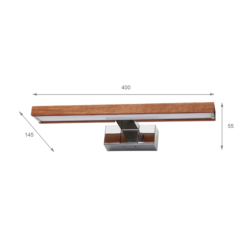 Brilagi - Illuminazione LED per specchio da bagno WOODY MIRROR 3 in 1 LED/8W/230V 40 cm IP44 cromo lucido/rovere ciliegio