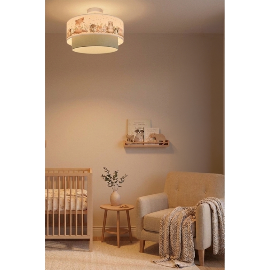 Brilagi - LED Kinder-Aufgesetzte Deckenleuchte BOBO 1xE27/60W/230V Ø 40 cm weiß/grün/Tiermotive