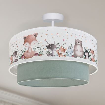 Brilagi - LED Kinder-Aufgesetzte Deckenleuchte BOBO 1xE27/60W/230V Ø 40 cm weiß/grün/Tiermotive