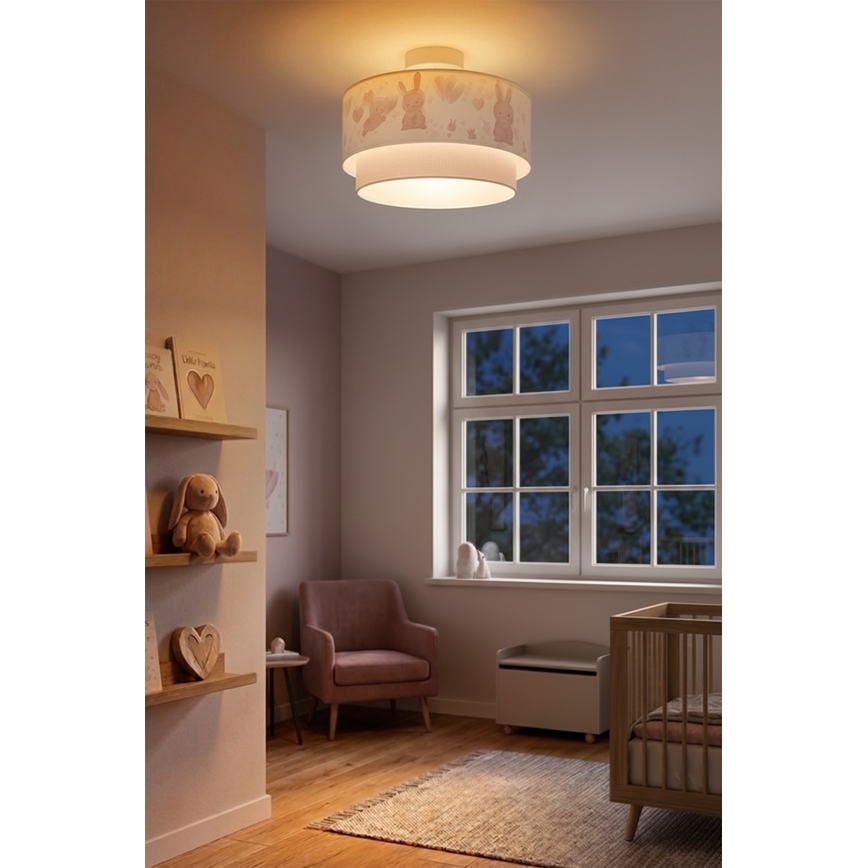 Brilagi - LED Kinder-Deckenleuchte BOBO 1xE27/60W/230V Ø 40 cm creme/grau/Hasenmotiv