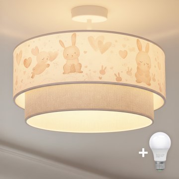 Brilagi - LED Kinder-Deckenleuchte BOBO 1xE27/60W/230V Ø 40 cm creme/grau/Hasenmotiv