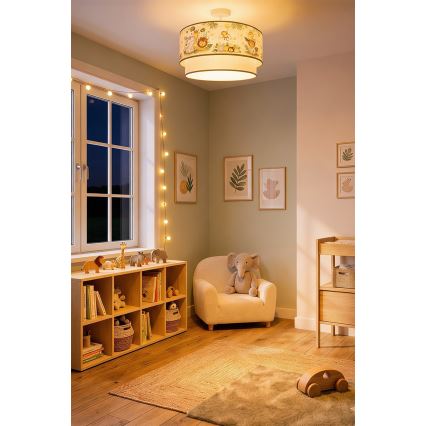 Brilagi - LED-Deckenleuchte für Kinderzimmer BOBO, 1x E27/60W/230V, Durchmesser 40 cm, creme/grün/Dschungel