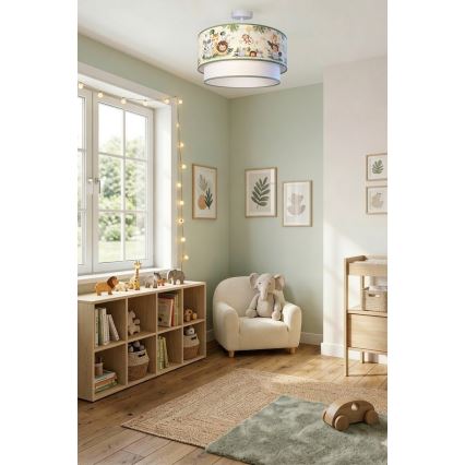 Brilagi - LED-Deckenleuchte für Kinderzimmer BOBO, 1x E27/60W/230V, Durchmesser 40 cm, creme/grün/Dschungel