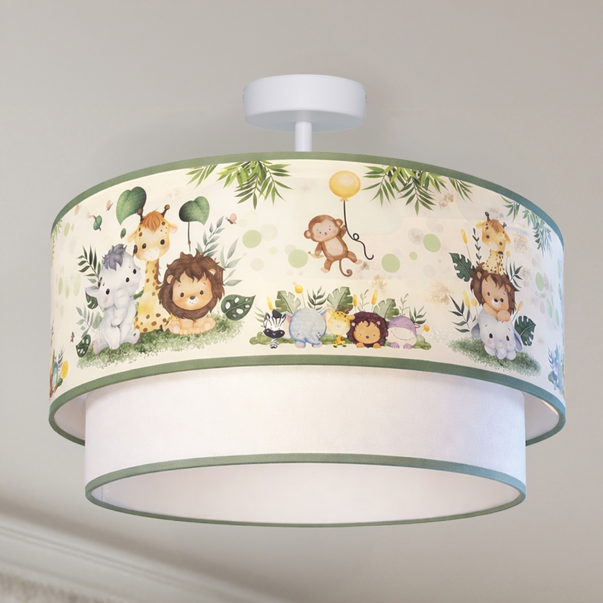 Brilagi - LED-Deckenleuchte für Kinderzimmer BOBO, 1x E27/60W/230V, Durchmesser 40 cm, creme/grün/Dschungel