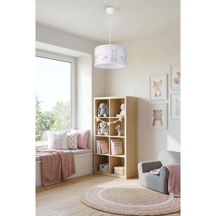 Brilagi - LED Kinder-Hängeleuchte an Kabel BOBO 1xE27/60W/230V Ø 35 cm weiß/Häschen