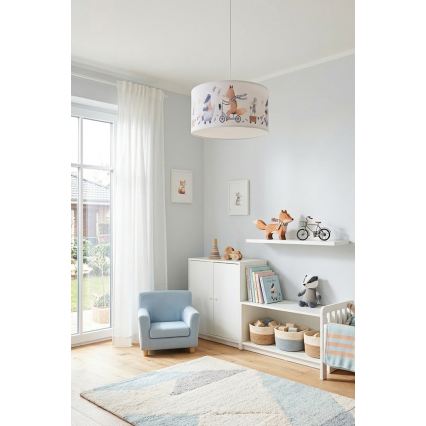 Brilagi - LED Kinder-Hängeleuchte mit Kabel BOBO 1xE27/60W/230V pr. 35 cm weiß/Tiermotive