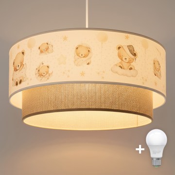 Brilagi - LED-Kinder-Hängeleuchte mit Kabelaufhängung BOBO 1xE27/60W/230V Ø 40 cm weiß/beige/Teddybären