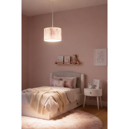Brilagi - LED-Kinder-Pendelleuchte an Kabel BOBO 1xE27/60W/230V Ø 35 cm rosa/Ballerina-Motive
