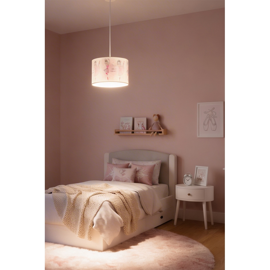 Brilagi - LED-Kinder-Pendelleuchte an Kabel BOBO 1xE27/60W/230V Ø 35 cm rosa/Ballerina-Motive