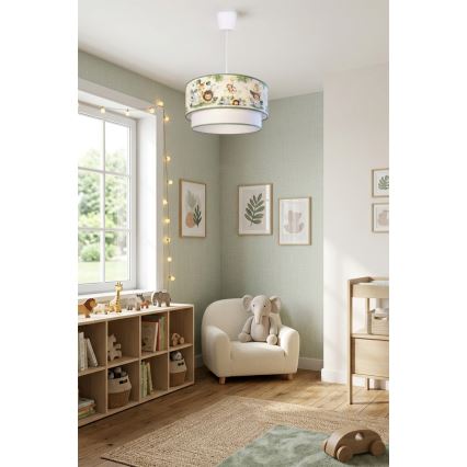 Brilagi-LED Kinder-Pendelleuchte BOBO 1xE27/60W/230V Ø 40 cm creme/grün/Dschungel