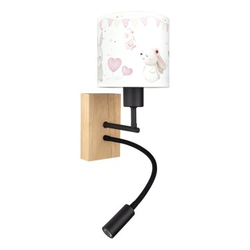 Brilagi - LED Kinder-Wandleuchte BOBO WOOD, flexibel, 1xE27/25W/230V + LED/3W, Eiche/Schwarz/Creme, Hasenmotiv