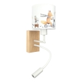 Brilagi - LED-Kinder-Wandleuchte BOBO WOOD, flexibel, 1xE27/25W/230V + LED/3W, Eiche/Weiß/Tiermotive