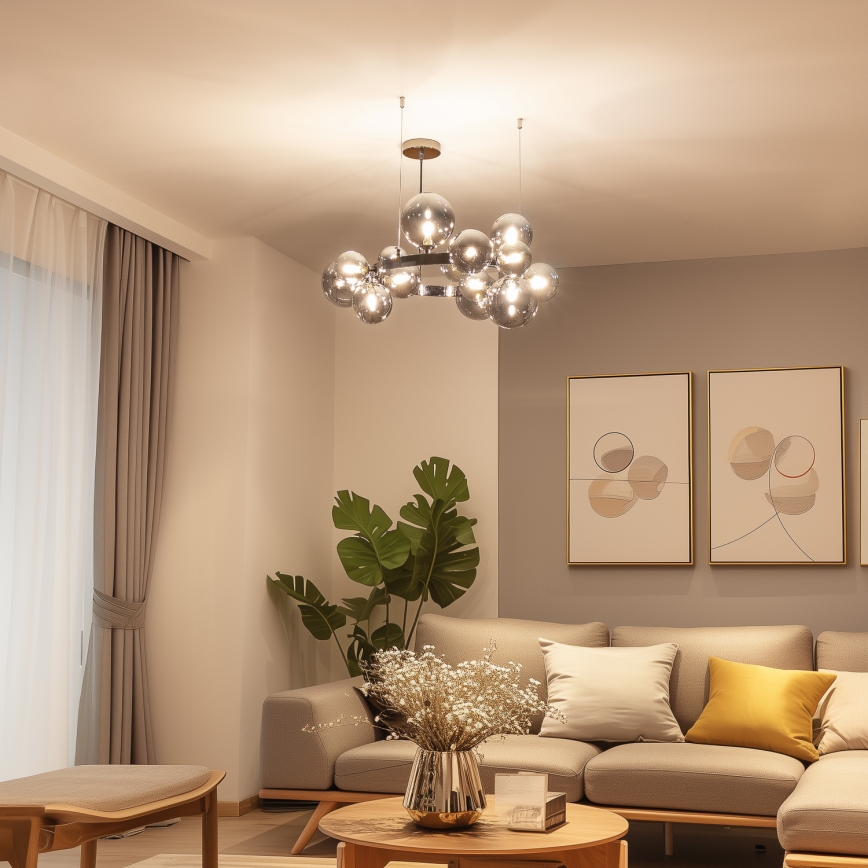 Brilagi - LED-Kronleuchter an Aufhängung MILLA 15xG9/3W/230V glänzendes Chrom/rauchig