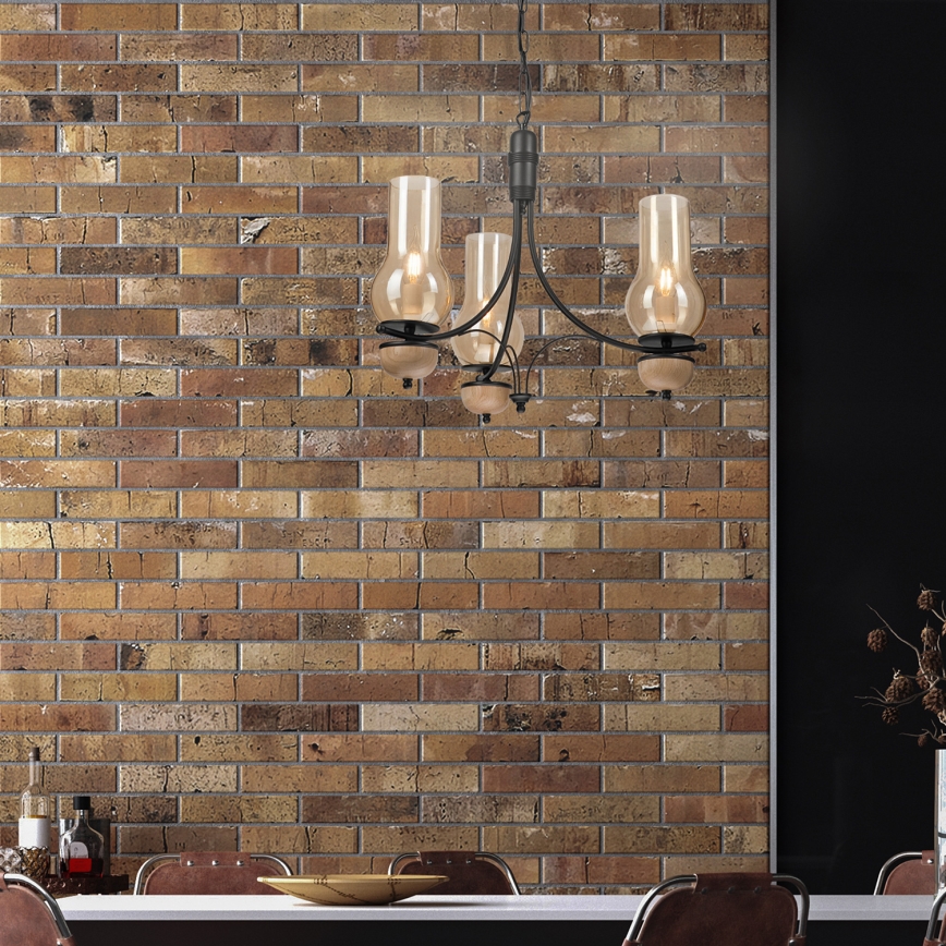 Brilagi - LED-Kronleuchter an Kette COTTAGE 3xE14/40W/230V Eiche/Schwarz/rauchiges Beige