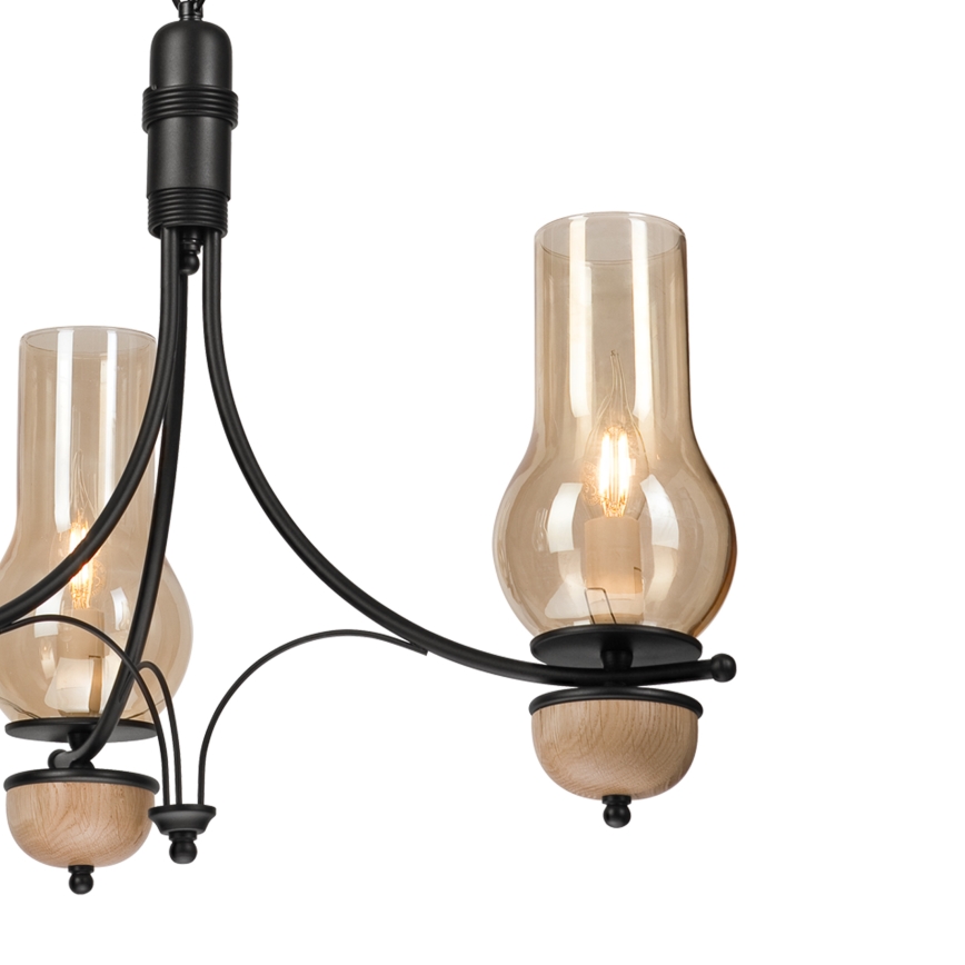 Brilagi - LED-Kronleuchter an Kette COTTAGE 3xE14/40W/230V Eiche/Schwarz/rauchiges Beige