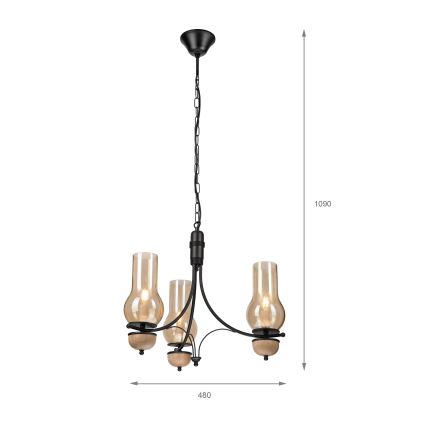 Brilagi - LED-Kronleuchter an Kette COTTAGE 3xE14/40W/230V Eiche/Schwarz/rauchiges Beige