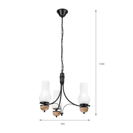Brilagi - LED-Kronleuchter an Kette COTTAGE 3xE14/40W/230V Eiche/Schwarz/Weiß