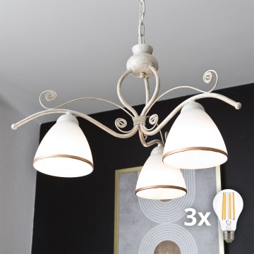 Brilagi - LED-Kronleuchter mit Kette ANTICO 3xE27/60W/230V 3000K weiße Patina